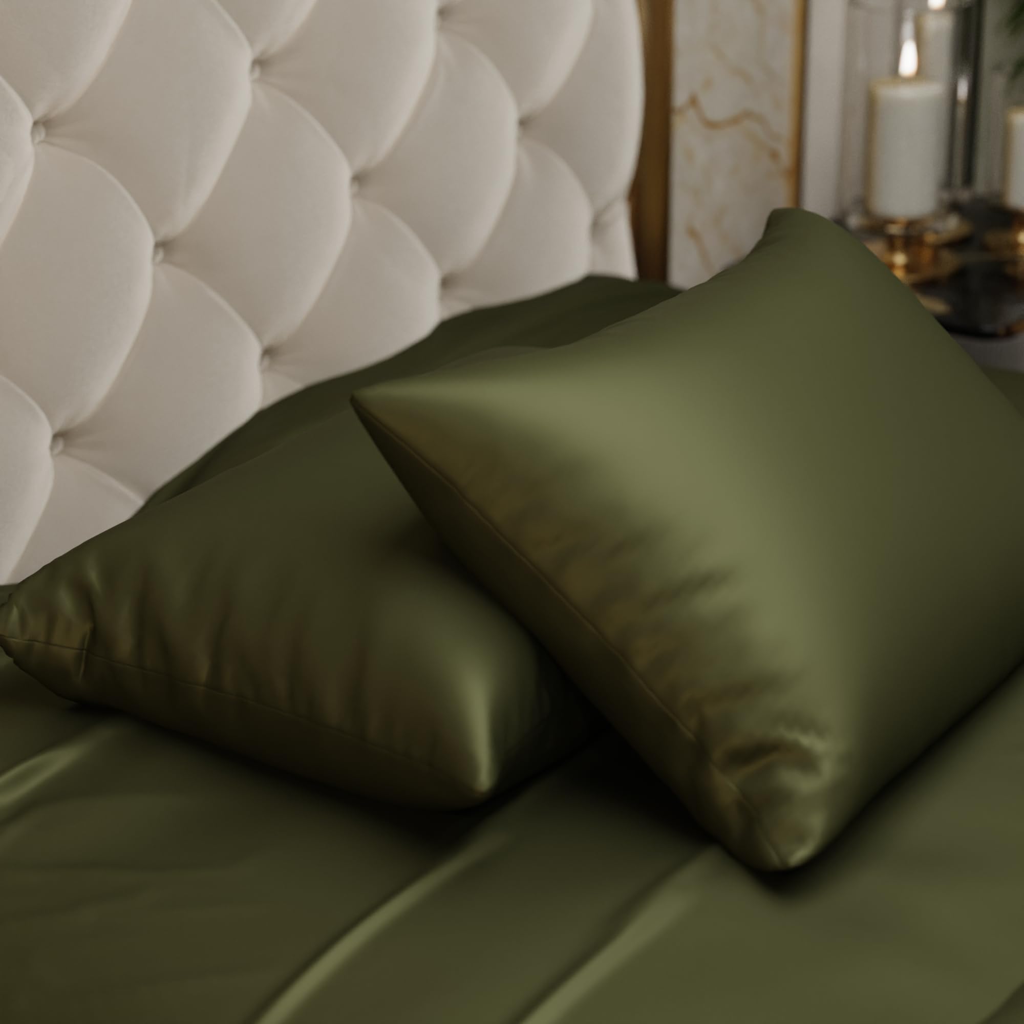 Stoa Paris Satin Pillow Covers, 300TC Premium Plain Pillow Cover Set of 2, Home Decor, Ultimate Comfort for Home, 68L x 45W Centimetres, Date Night - Olive Oasis-image-42