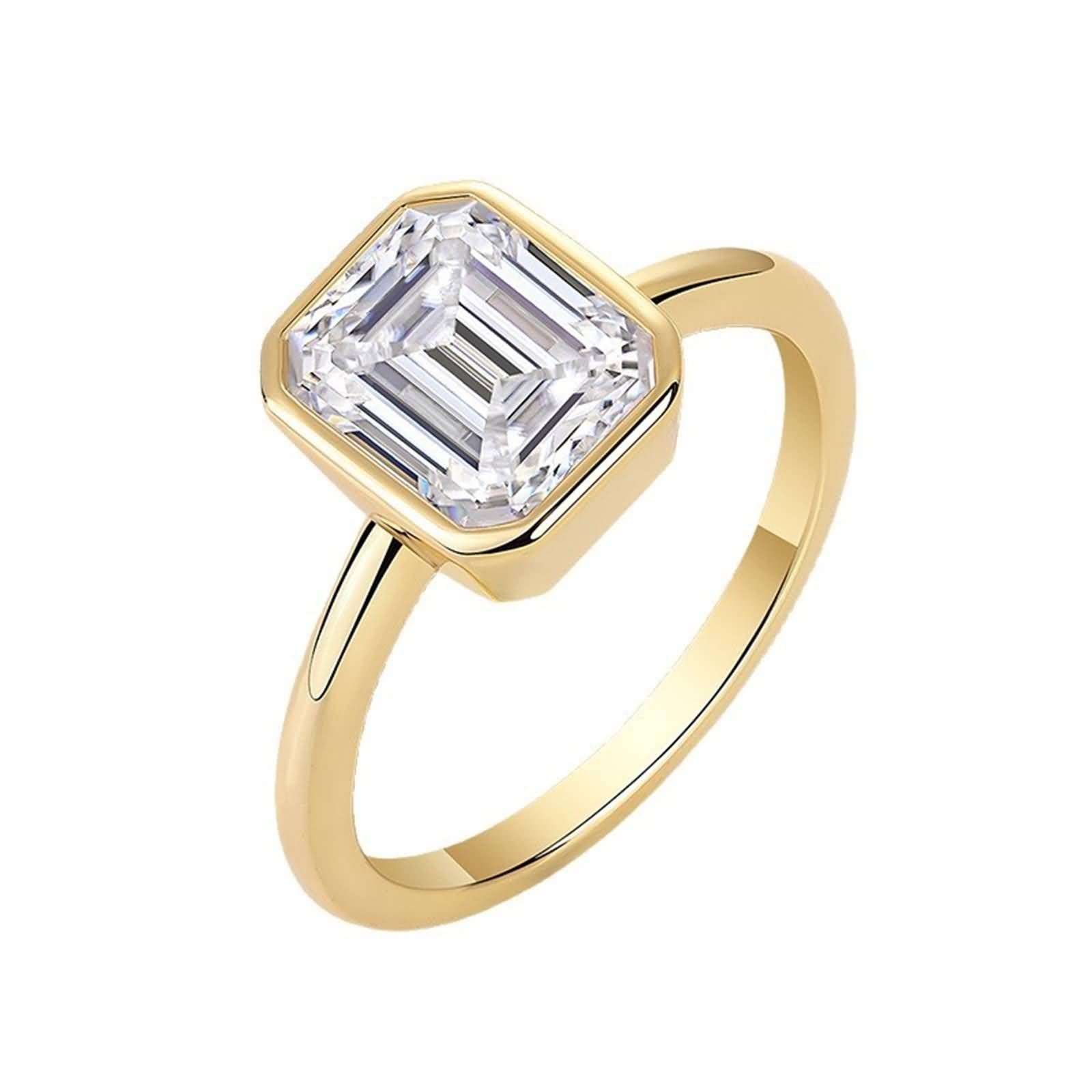 Anillo de promesa a juego, anillos apilables de oro pulido, anillo solitario con moissanita rectangular de 7 x 9 mm, oro amarillo de 2,5 quilates