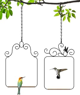 PACETAP Hummingbird Swings & Perches 2-Pack - Durable Metal Frame Bird Swing with Wooden Dowel & Hanging Chains for Garden, Patio, Outdoor (Black)