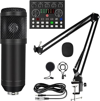 Sound Card Kit Micro Kits with Live Sound Card,Suspension Scissor Arm,Shock Mount and Pop Filter for Studio Recording Studio Setup for Recording Music,Style B Black-1