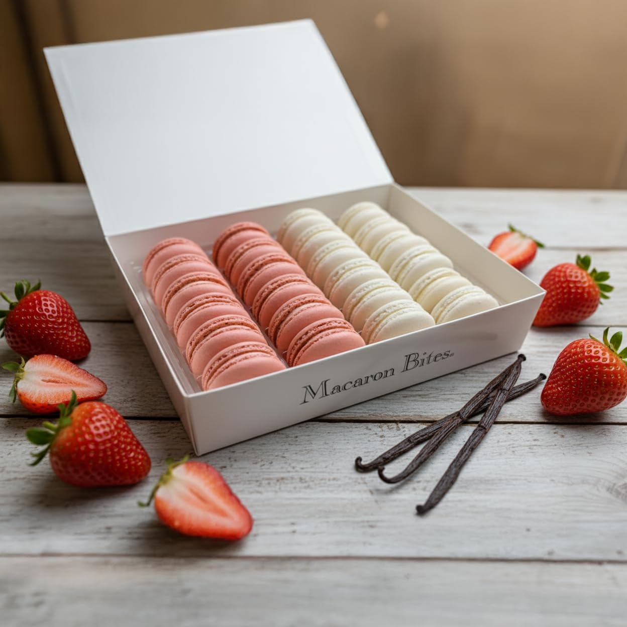 Macarons Gift Box of 24 - Strawberry and Vanilla French Macarons