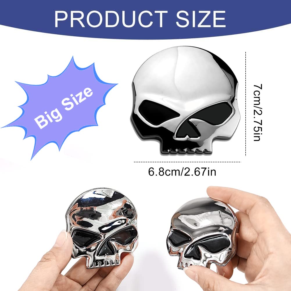 Autocollant 3D en métal pour voiture et moto - 7 x 6,8 cm - Emblème de crâne - Accessoire de style - Doré