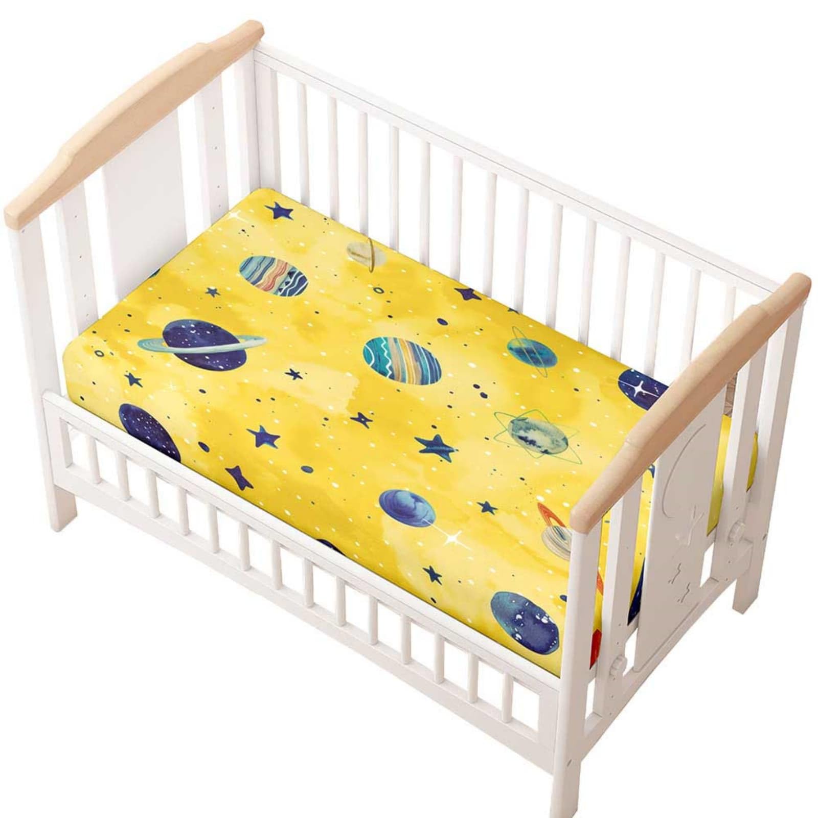 Odot Cot Bed Fitted Sheet, Moses Basket Fitted Sheet 3D Cartoon Planet Pattern Soft Microfibre Crib Bedsheets Bassinet Bedsheet Mattress Protector for Kids Boy Girl (Space,70x140cm)