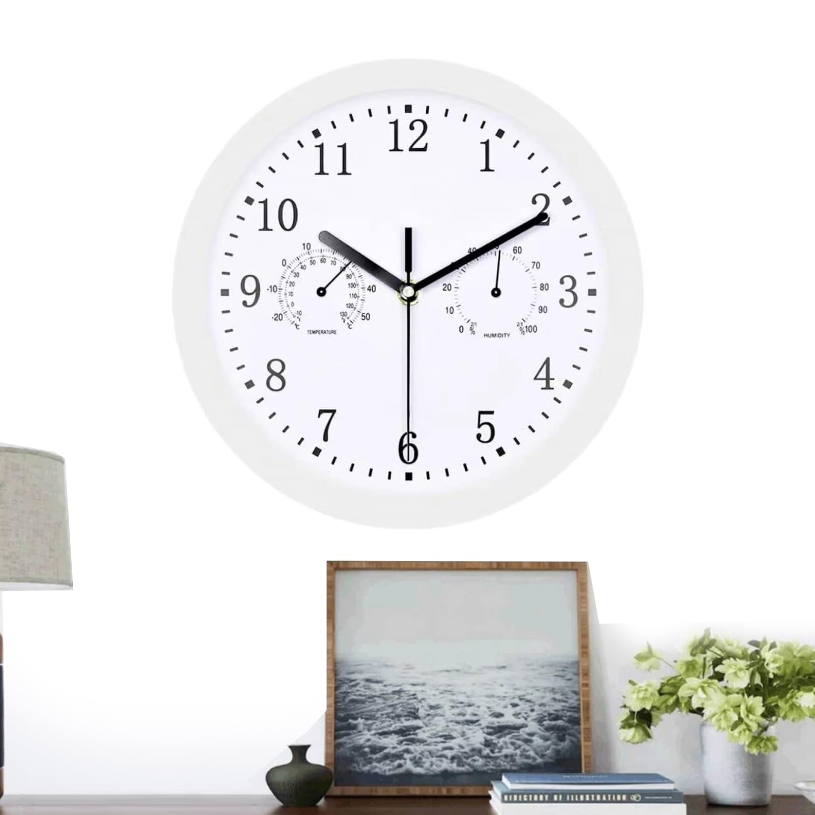 Orologio da parete impermeabile - Orologio silenzioso per esterni da 25,4 cm, materiale ABS, per patio, piscina, giardino, portico, decorazione della casa, allarme, igrometro, misurazione della