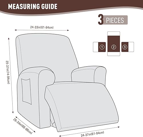 Vista 236 de KinCam Fundas para sillas reclinables, funda elástica y reclinable, fundas para sofá reclinable, fundas de sofá reclinable a rayas, fundas Gris