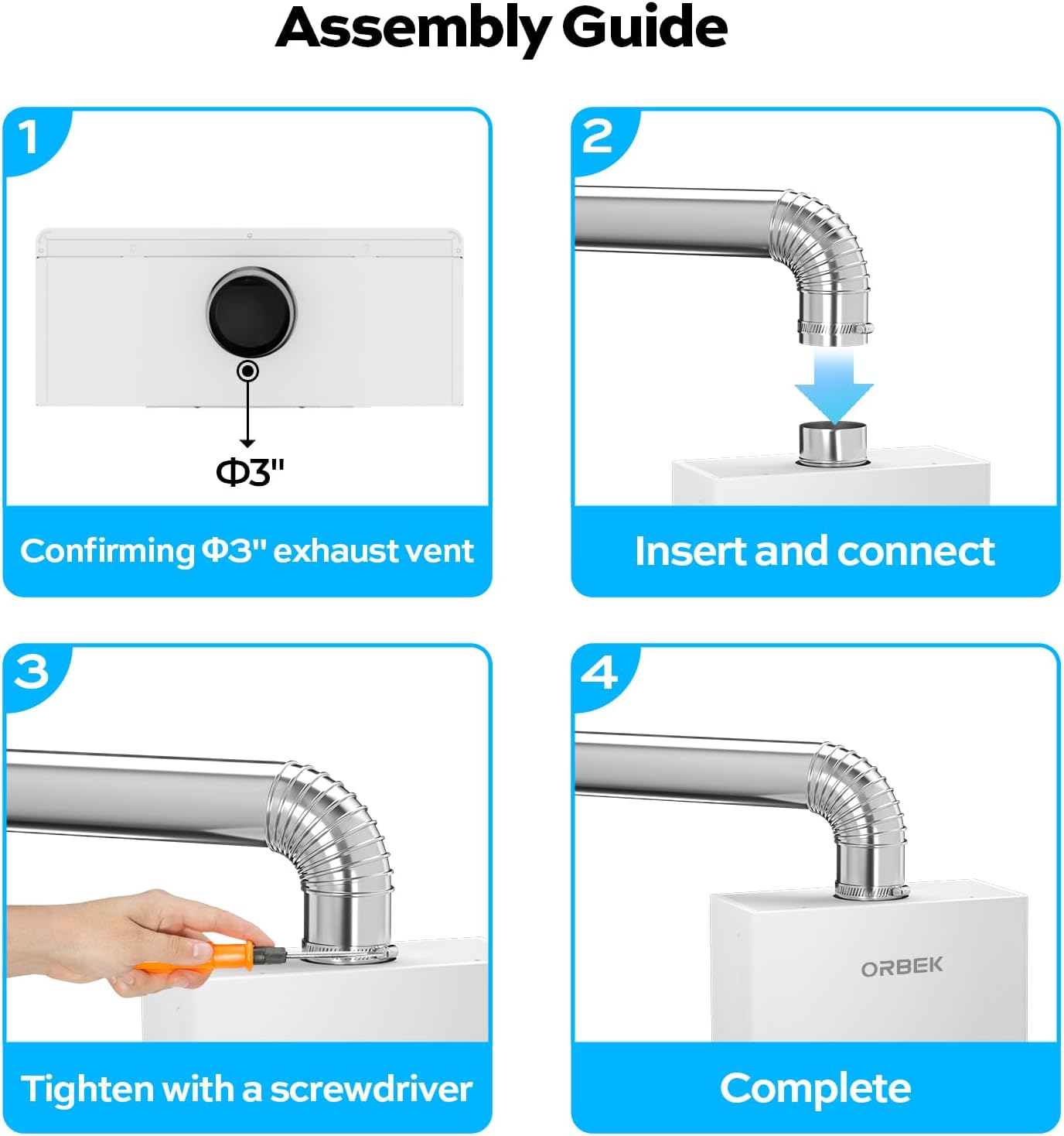 ORBEK Stainless Steel Vent Pipe, Elbow and Horizontal Termination Pipe with Chimney Rain Cap, Compatible with Residential Gas Tankless Water Heater