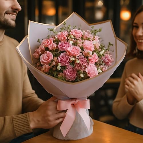 Miniatura 7 de BBJ Wraps Hojas de papel para envolver flores frescas, impermeables, paquete de regalo, suministros de floristería coreana, 20 hojas (rosa loto)