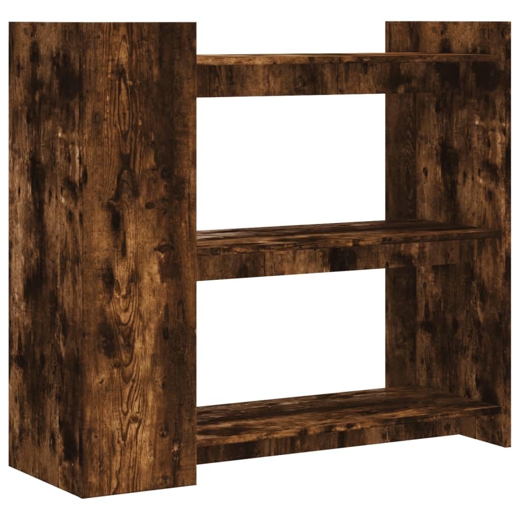 Mesa consola de roble ahumado de 100 x 35 x 90 cm de material de madera, mesa de pasillo clásica con mucho espacio para libros, artículos decorativos y plantas, incluye soporte de pared para