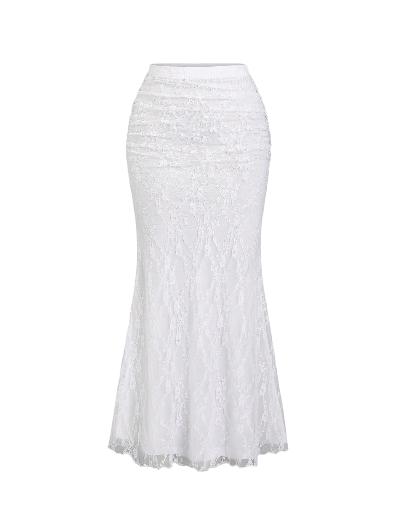 SHENHE Womens Elegant Lace Long Skirt Elastic High Waisted Ruched Bodycon Fishtail Skirt