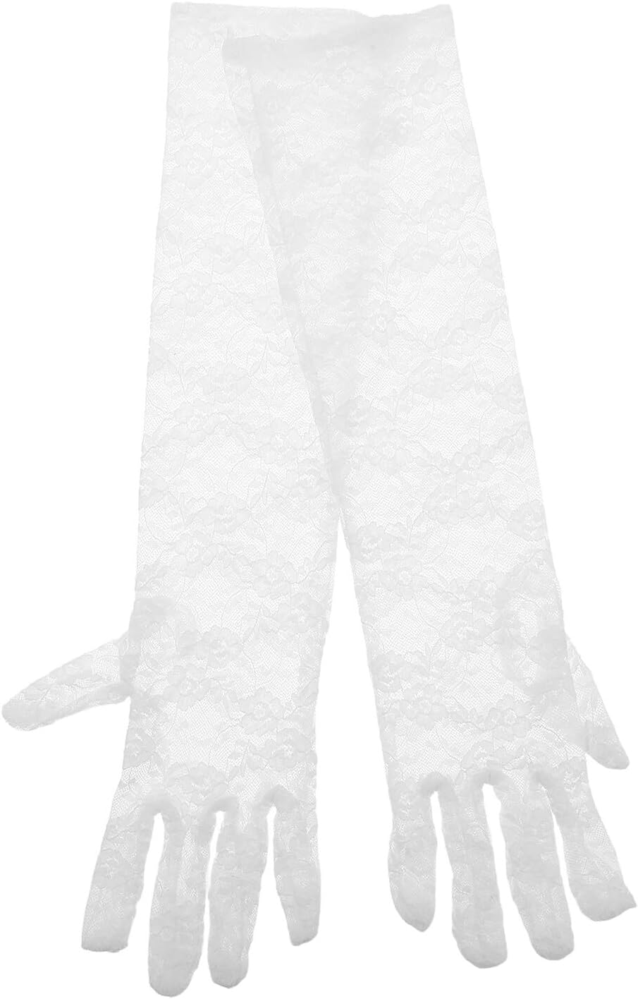 NOLITOY Vintage White Floral Lace Gloves for Women, Long Breathable Lace Party Gloves for Weddings, Tea Parties, and Formal Occasions