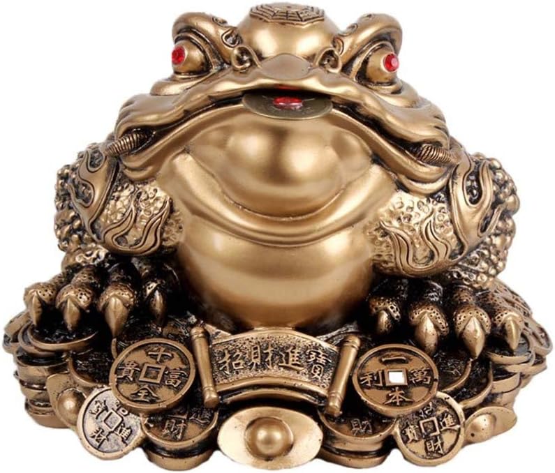 Garneck Chinese Feng Shui Frog Coin Chinese Charm Money Toad Figurine for Fortune Lucky Wealth Office Tabletop Home Decoration(Bronze, 5.5x4.8x3.8cm)
