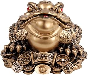 Garneck Chinese Feng Shui Frog Coin Chinese Charm Money Toad Figurine for Fortune Lucky Wealth Office Tabletop Home Decoration(Bronze, 5.5x4.8x3.8cm)