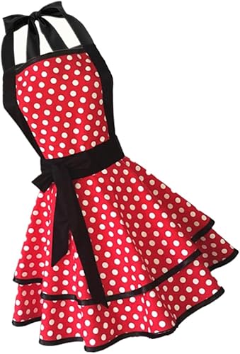 BESPORTBLE Cotton Dot Pattern Double-layer Cooking Apron with Neck Strap Reusable Household Bib Apron for Men Women for Kitchen Hotel Bakery