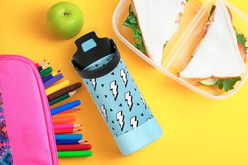 Miniatura 4 de Hydraflow Botella de agua híbrida para niños con tapa abatible con popote y bota, botella de agua aislada al vacío de triple pared (14 onzas, azul