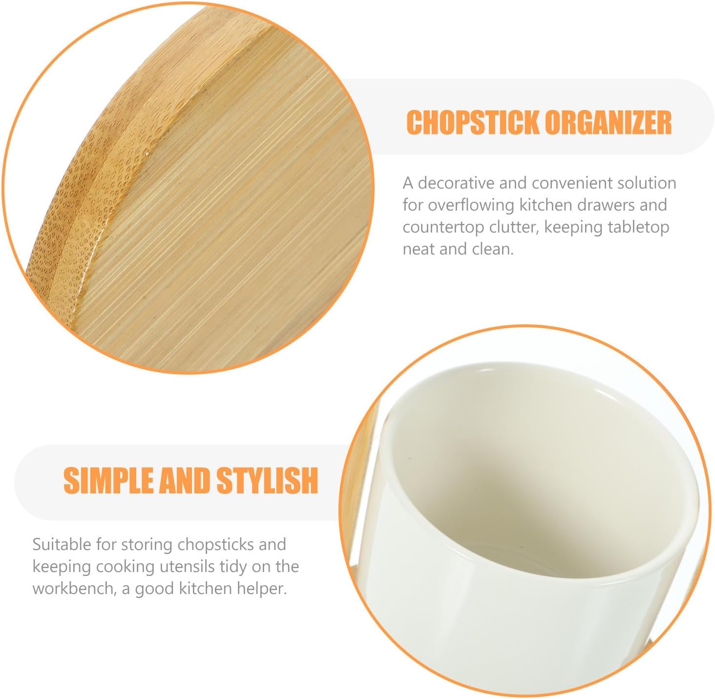 Cabilock Modern Handheld Utensil Holder for Countertop Ceramic Wood Beige image 3