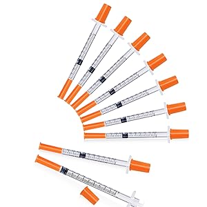 U-100 Syringes with Needle,1ml syringe 29G 1/2"(12.7mm), Individually Wrapped, Pack of 25