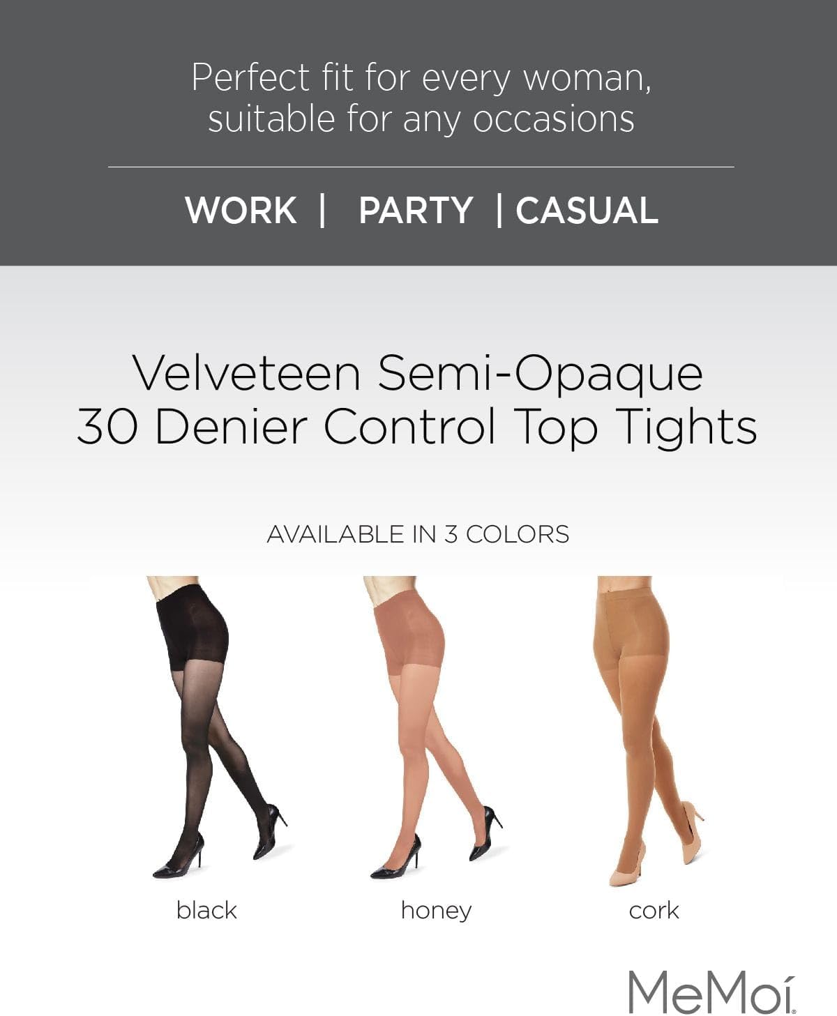 MeMoi Velveteen Semi Opaque Tights, Comfortable and Lightweight Control Top Tights, 30 Denier - Sizes S-Q2 - Image 2