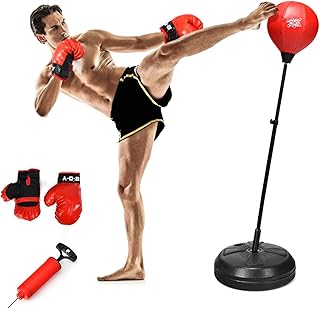 SPOTRAVEL Kids Boxing Punch Bag, Height Adjustable Punching Bag Stand with Gloves and Hand Pump, Freestanding Inflatable Boxing for Kids Teens Adults