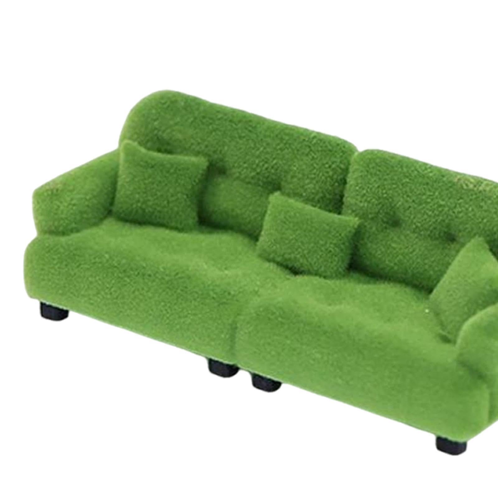 Divano in Miniatura, Mobili Floccati, Soggiorno, Camera da Letto, Micro Scena, Decorazione, Ornamento Classico, Divano per Casa delle Bambole, 1 20 Verde
