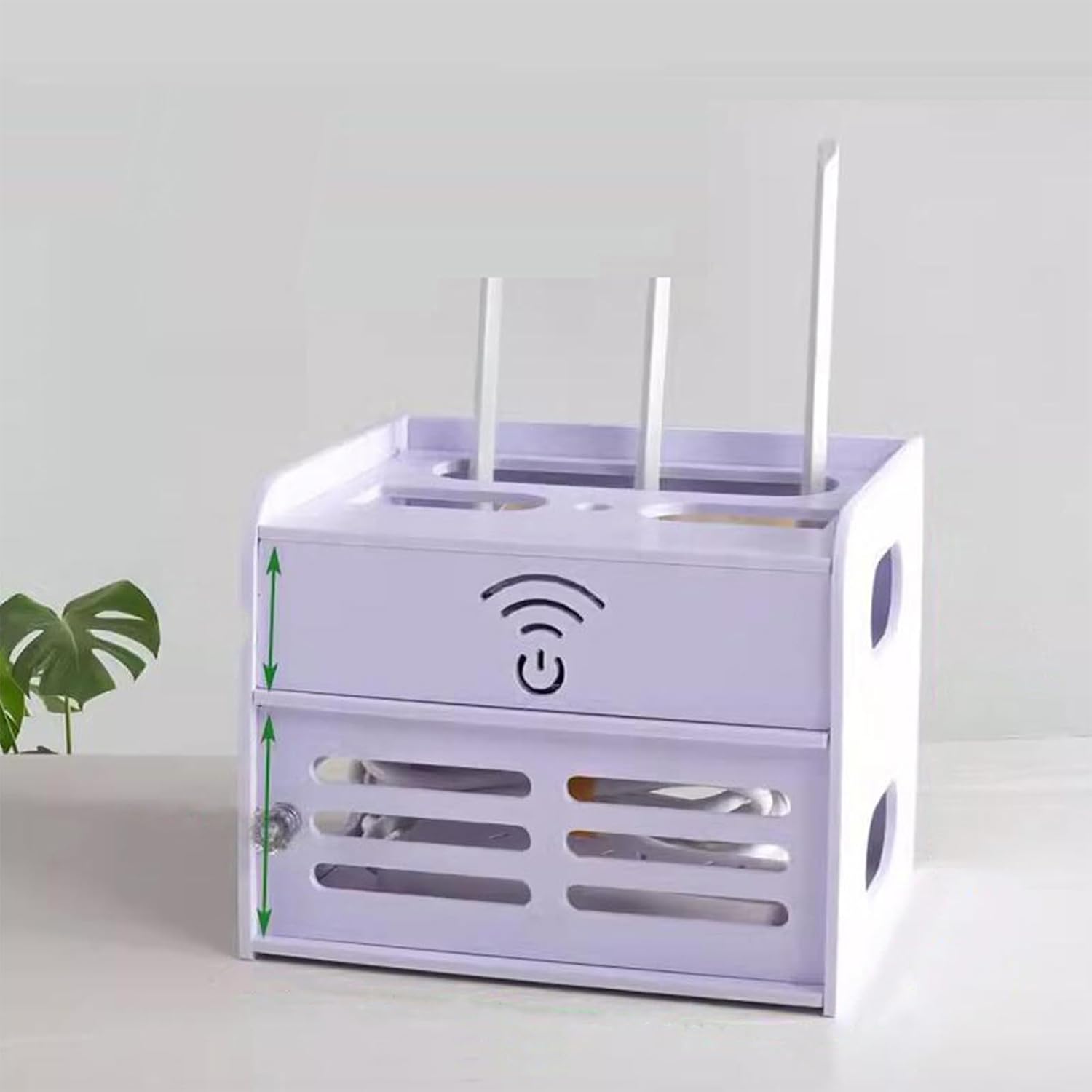ルーター収納ボックス ワイヤレスルーター収納ボックス 電源タップとケーブル管理用隠しラックデスクトップオーガナイザー棚(24x19x