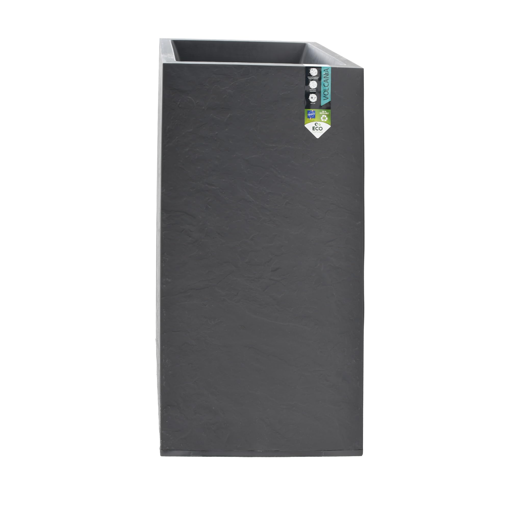 EDA - Vaso da fiori quadrato alto Volcania 31 L, effetto pietra, doppia parete, area di ritenzione idrica, 39,5 x 39,5 x 80 cm, grigio antracite