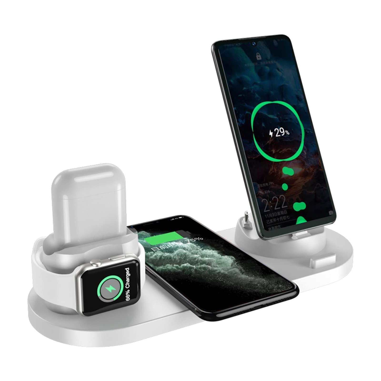 Chargeur sans Fil, 10 en 1 Chargeur sans Fil Rapide Station d'accueil de Charge for écouteur de Montre de téléphone(White with Plug)