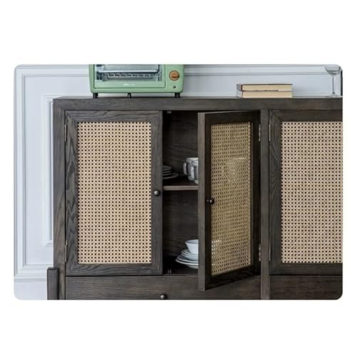 DUBTEDHOU Chinese Solid Wood Sideboard Kitchen Cabinet, Four-Door Rattan Wood Storage Cabinet Buffet Sideboard 62.99x17.71x39.37 Inch - Image 5