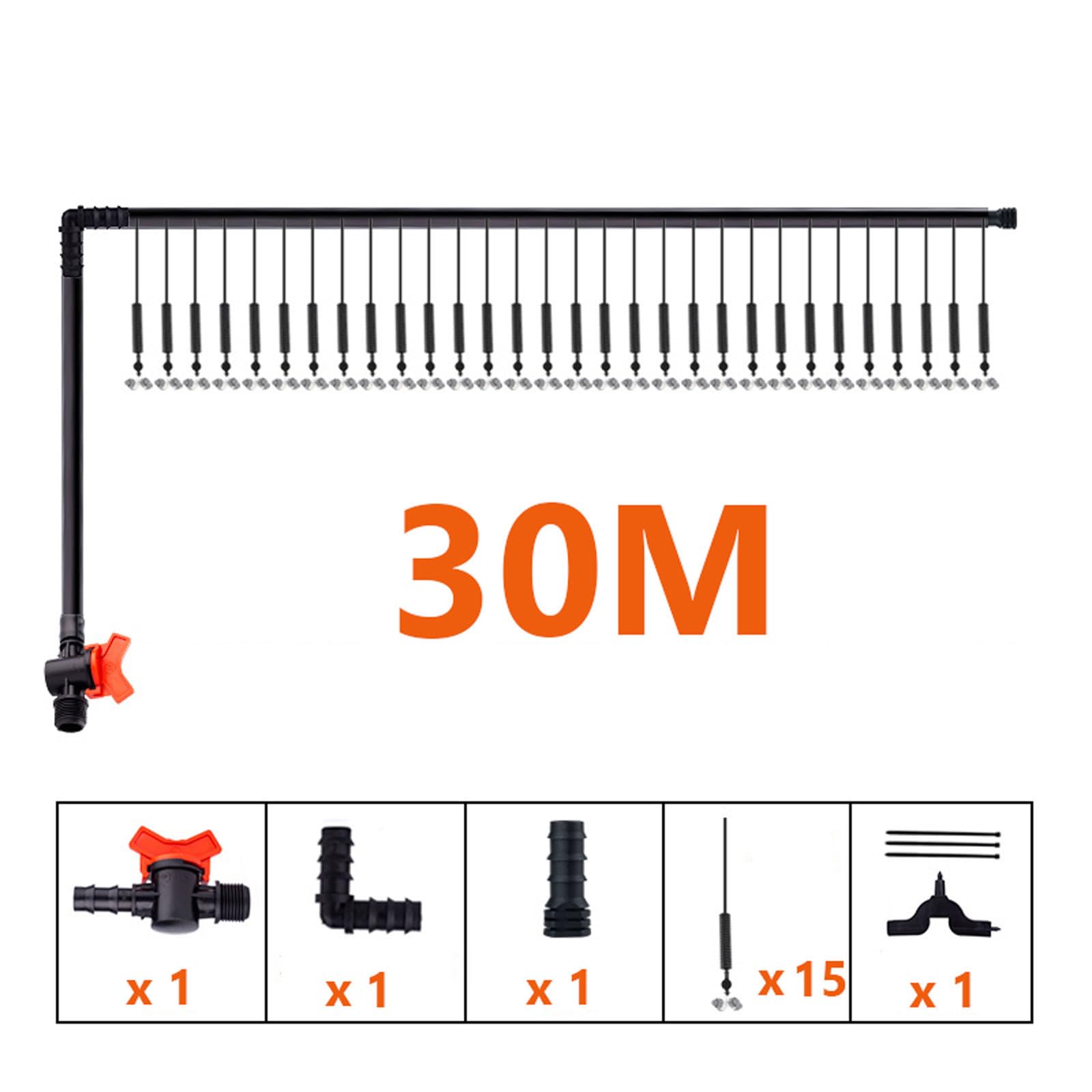 Staubdichtes Sprühnebel Kühlung Set für Viehzuchtbetrieb, Outdoor Misting System mit Nebeldüsen, Wasserbewässerungssystem, Wassernebel Sprühsystem, DIY-Pflanzenbewässerungs-Set for Garten(Size:30m)
