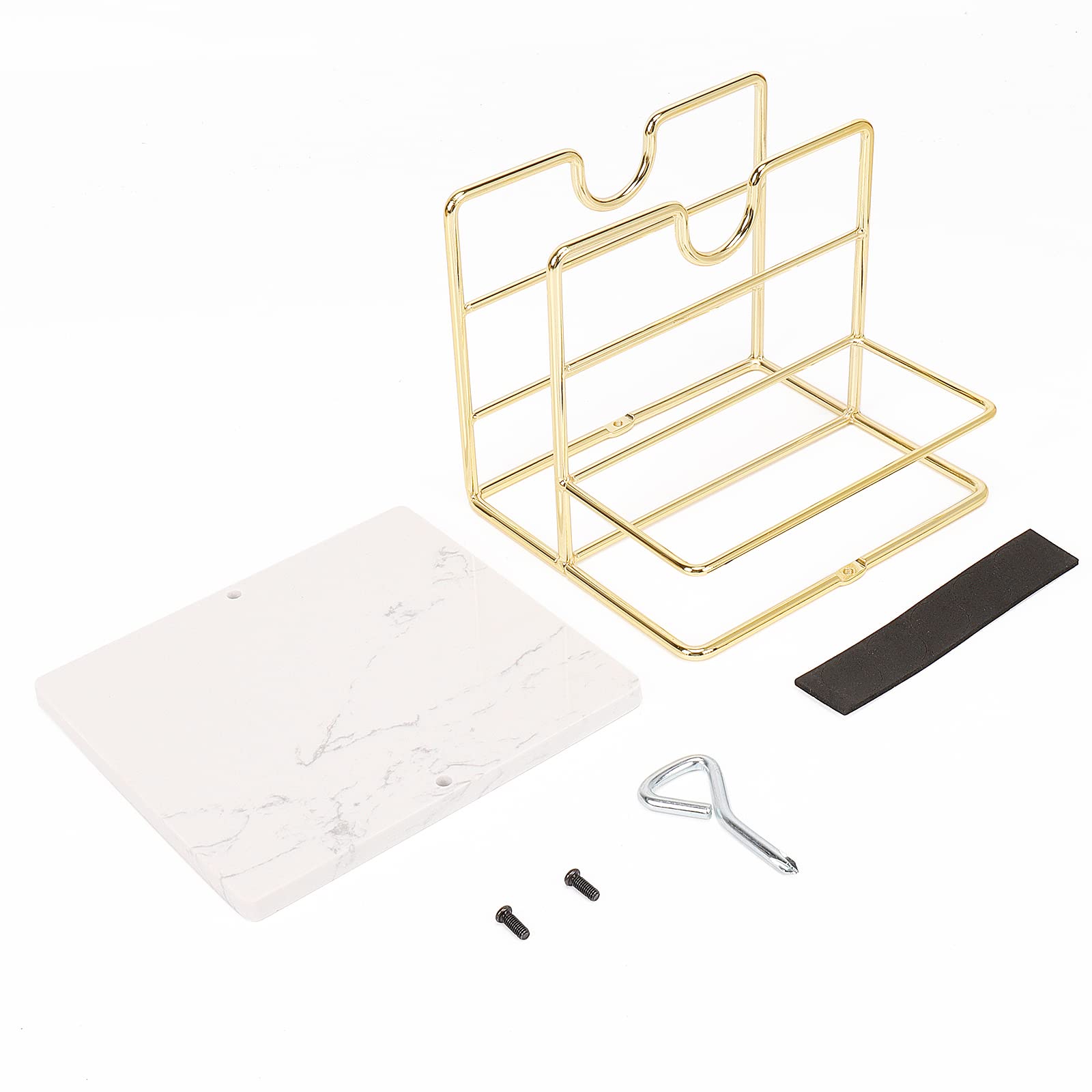 Livabber Servilletero con base de mármol, servilletero de metal con salero y pimentero, moderno dispensador de servilletas con estante de condimentos para especias para mesa, cocina, encimera (dorado)