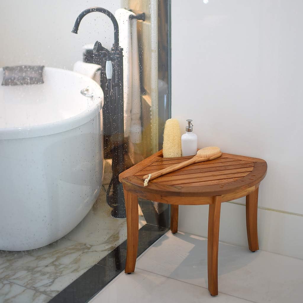 Cambridge Casual Superior Indonesian Teak Estate Shower Bench, Corner Stool/Natural Brown