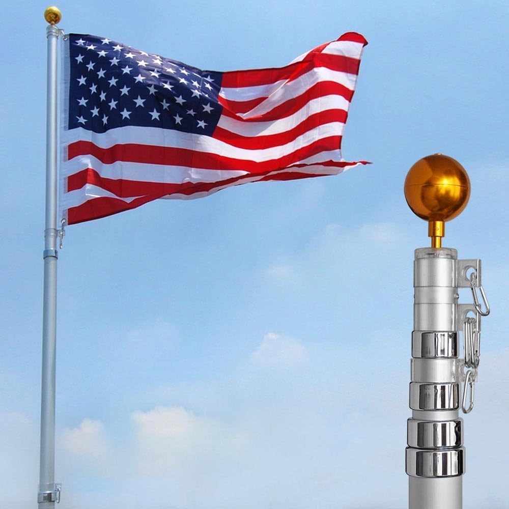 Aluminum Telescoping Flagpole Kit with US Flag (20FT Telescopic Flag Pole)