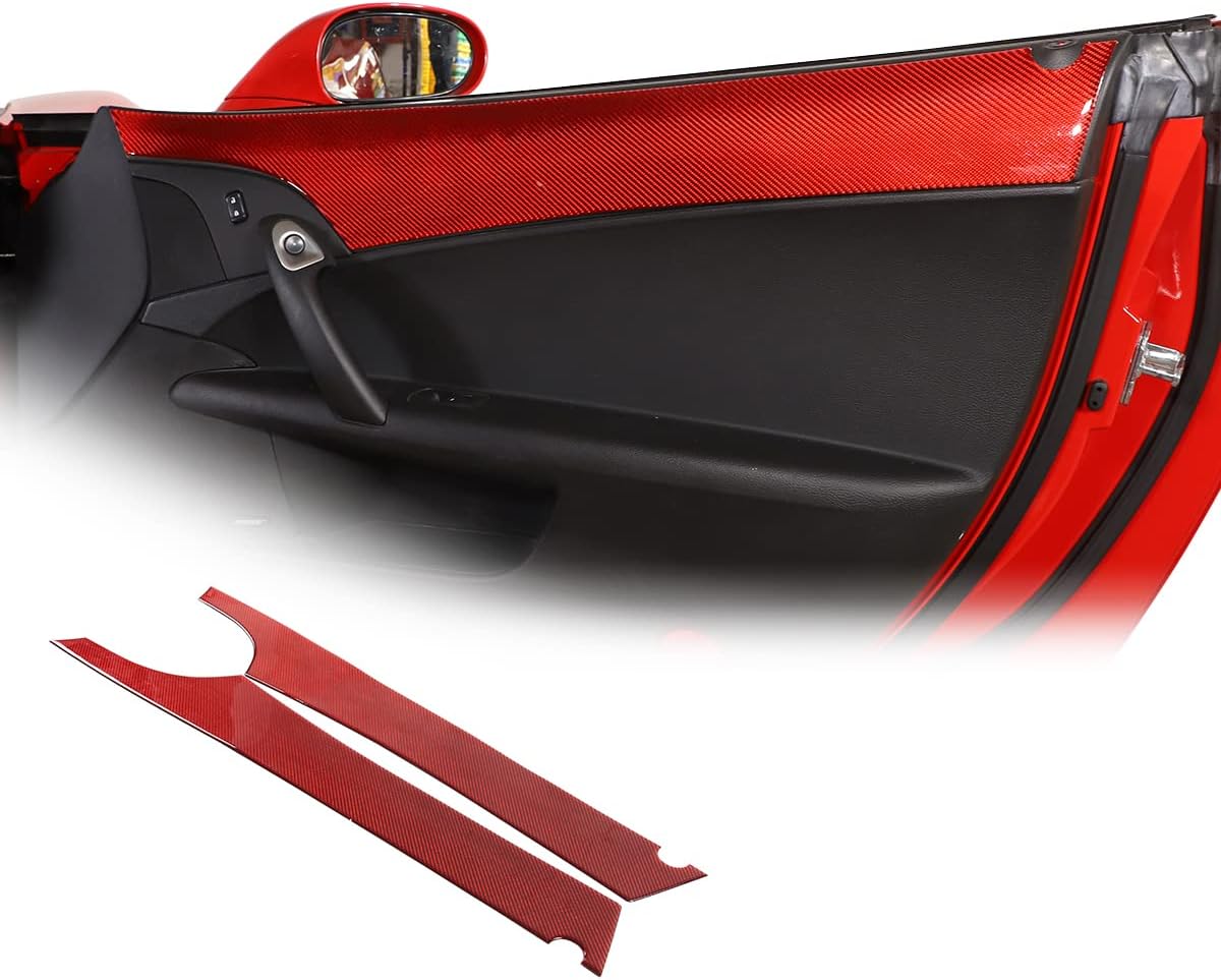2Pcs Carbon Fiber Inner Front Door Panel Armrest Cover Trim Interior Decoration For Chevrolet Corvette C6 2005-2013 Car Inner Door Panel Trim Sticker Accessories (Red)