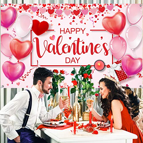 Sumind Happy Valentine's Day Backdrop Valentines Banner 73 x 43 Inch Large Size Heart Design Background for Romantic Valentines Party Photo Booth Prop Decorations(Light Pink Background) by Sumind - Image 5