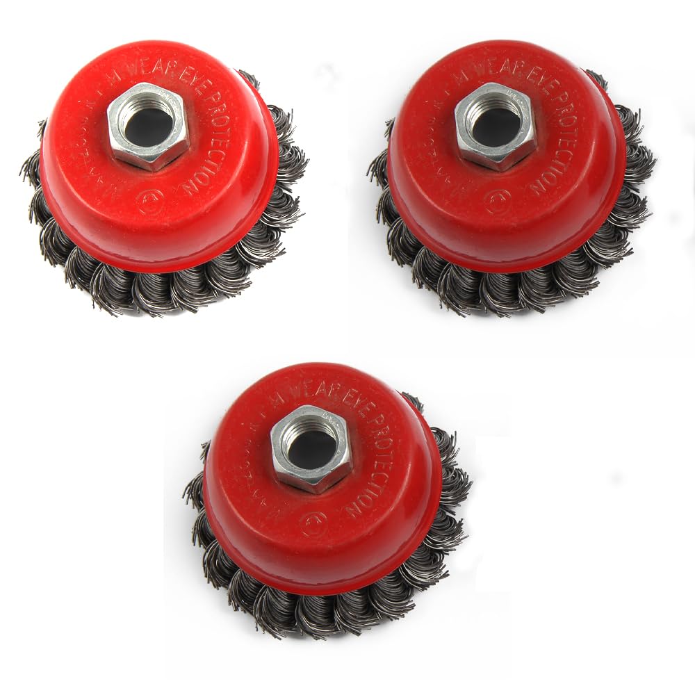 Lot de 3 brosses métalliques à nœud torsadé M14 pour meuleuse d'angle pour décapage de peinture, retrait de la rouille, nettoyage de soudure