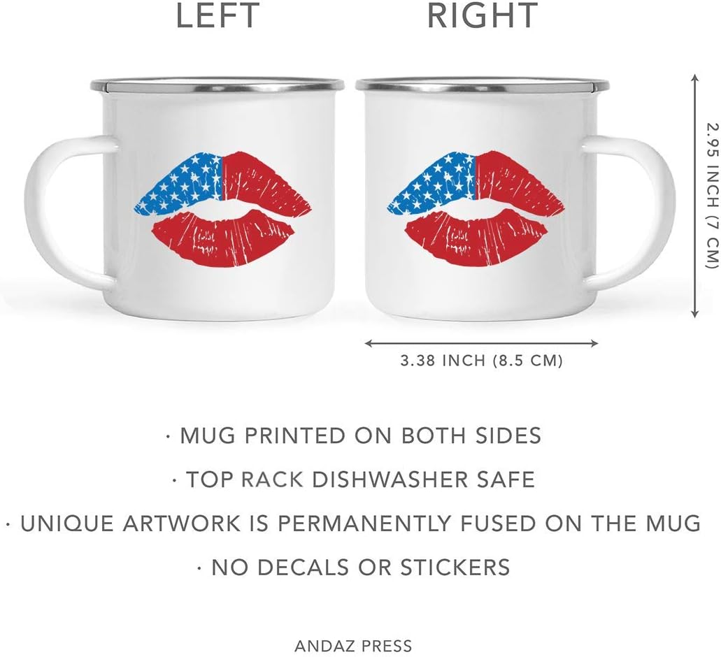 Andaz Press 4th of July 11oz. Stainless Steel Campfire Coffee Mug Gift, USA Lip Graphic, 1-Pack, for Independence Day, American Pride, Patriotic, USA Holiday Gift Ideas, Includes Gift Box