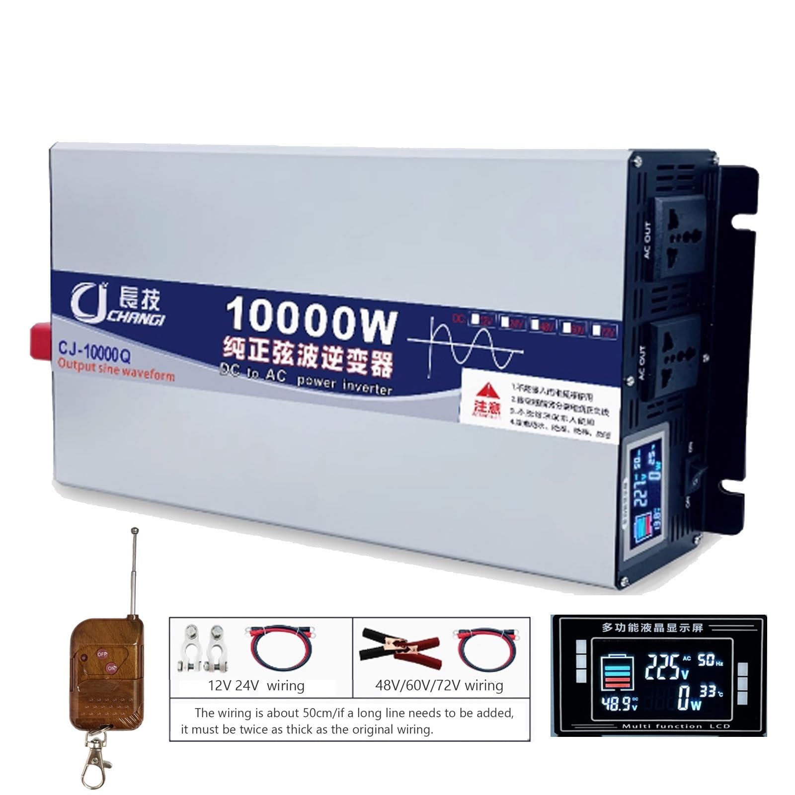 Inversor de energía de Onda sinusoidal Pura 10000W/12000W Inversor de coche,12V/24V/48V/60V/72V a 110V/220V,Convertidor de Coche con Enchufe Universal, para Exterior/hogar/camión de caravanas(10000W,2