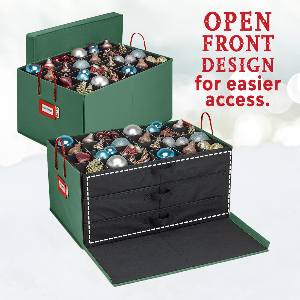 HOLDN’ STORAGE Scatola portaoggetti per ornamenti natalizi con divisori, può contenere fino a 72 ornamenti (10,2 cm), grande organizer con 3 vassoi impilabili, verde