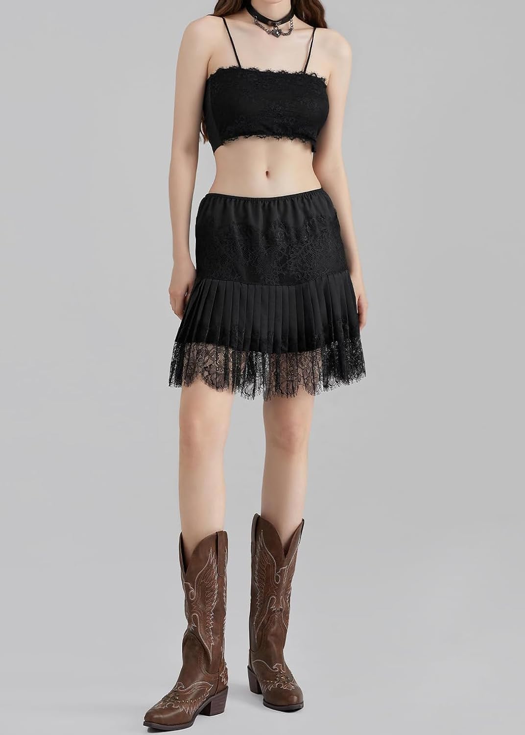 niyokki Women's Y2k Vintage Skirts Lace Slip Skirt Pleated Ruffle Floral Lace Tiered Short Mini Underskirt - Image 5