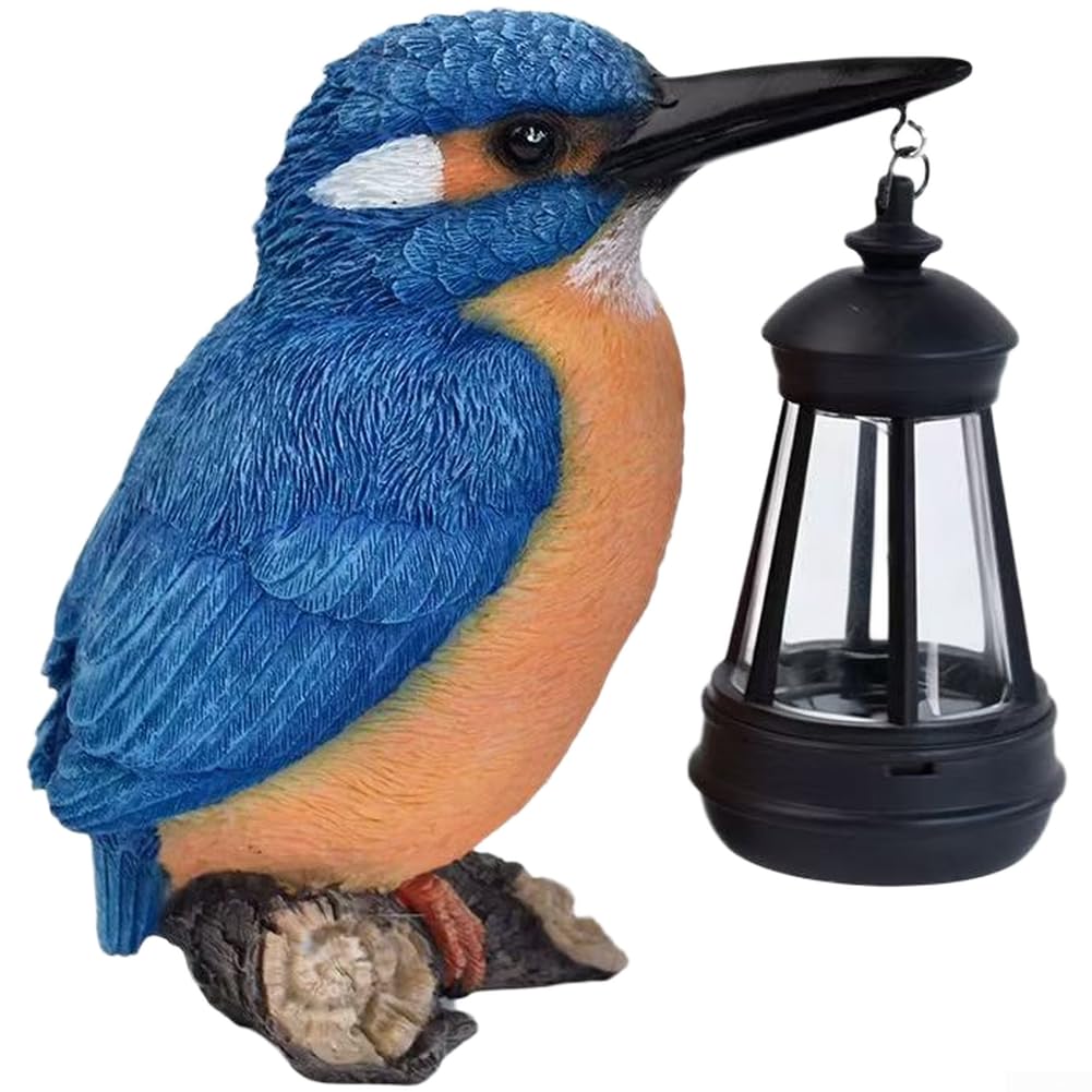 Statue de jardin Kingfisher en résine bleue avec lampe LED pour extérieur