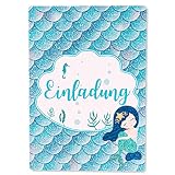 Gentle North 15 x Meerjungfrau Glitzer Einladungskarten Geburtstag Kinder - Größe A6 - Coole Einladung zum Kindergeburtstag für Mädchen und Jungen - Witzige Einladungskarte