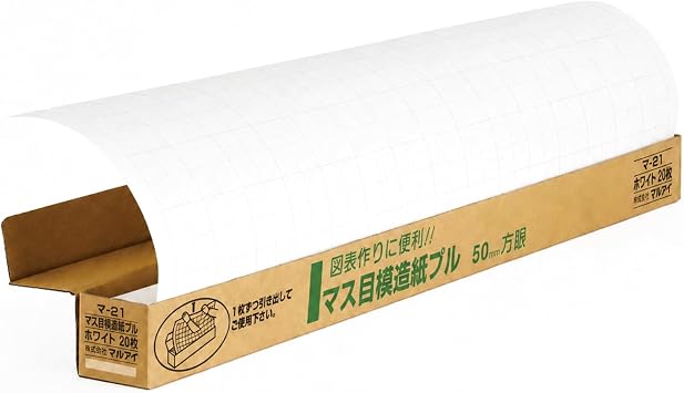 Maruai Imitation Paper, White, Large, Square, 2.0 inches 50 mm, Graph Paper, 30.1 inches 788 mm Wide, 20 Sheets, 21 x 20P