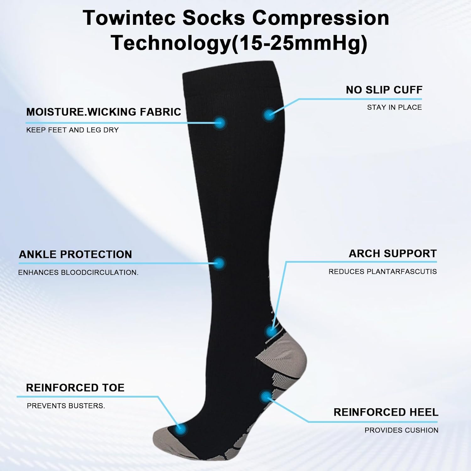 Compression Socks for Women and Men - 15-25 mmhg 3Pairs Circulation Knee High Sock for Running Sport Medical Nursing - Image 2