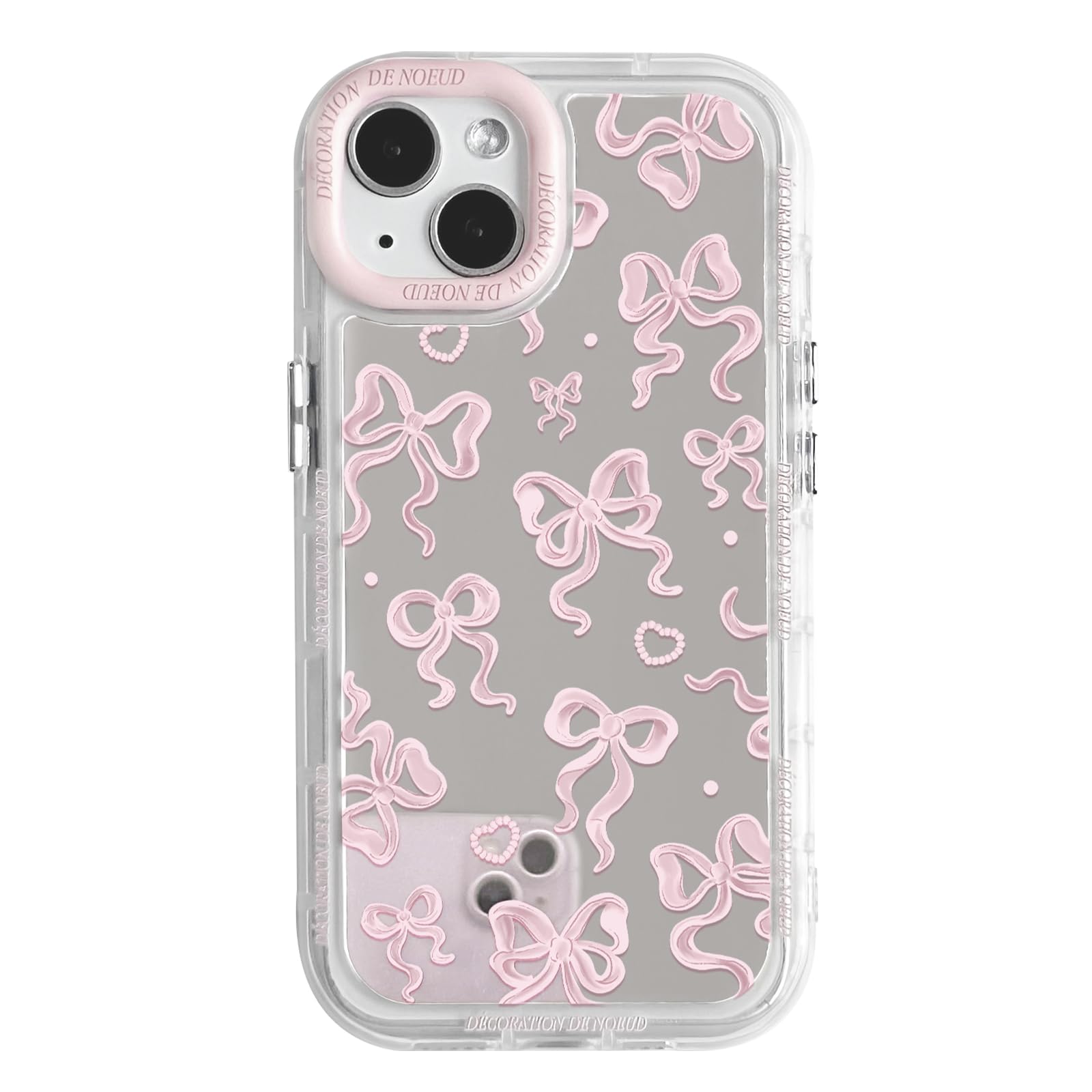 NITITOP Cover per iPhone 13 Carina Grazioso con Fiocco e Nastro Design Specchiato Estetico per Ragazze Femminile Lucido Antiurto Anti-Graffiocon Protezione Custodia - Rosa