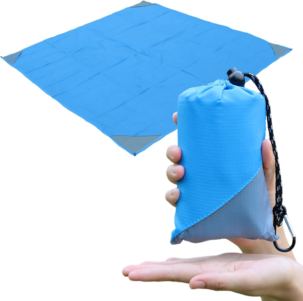 Orga'Neat Pocket Picnic Blanket, Beach Mat Waterproof Sandproof, Compact Lightweight Small Tarp for Camping, Hiking, Backpacking, Festival, Travel, Foldable in Bags (Blue/Grey, 55"x60")
