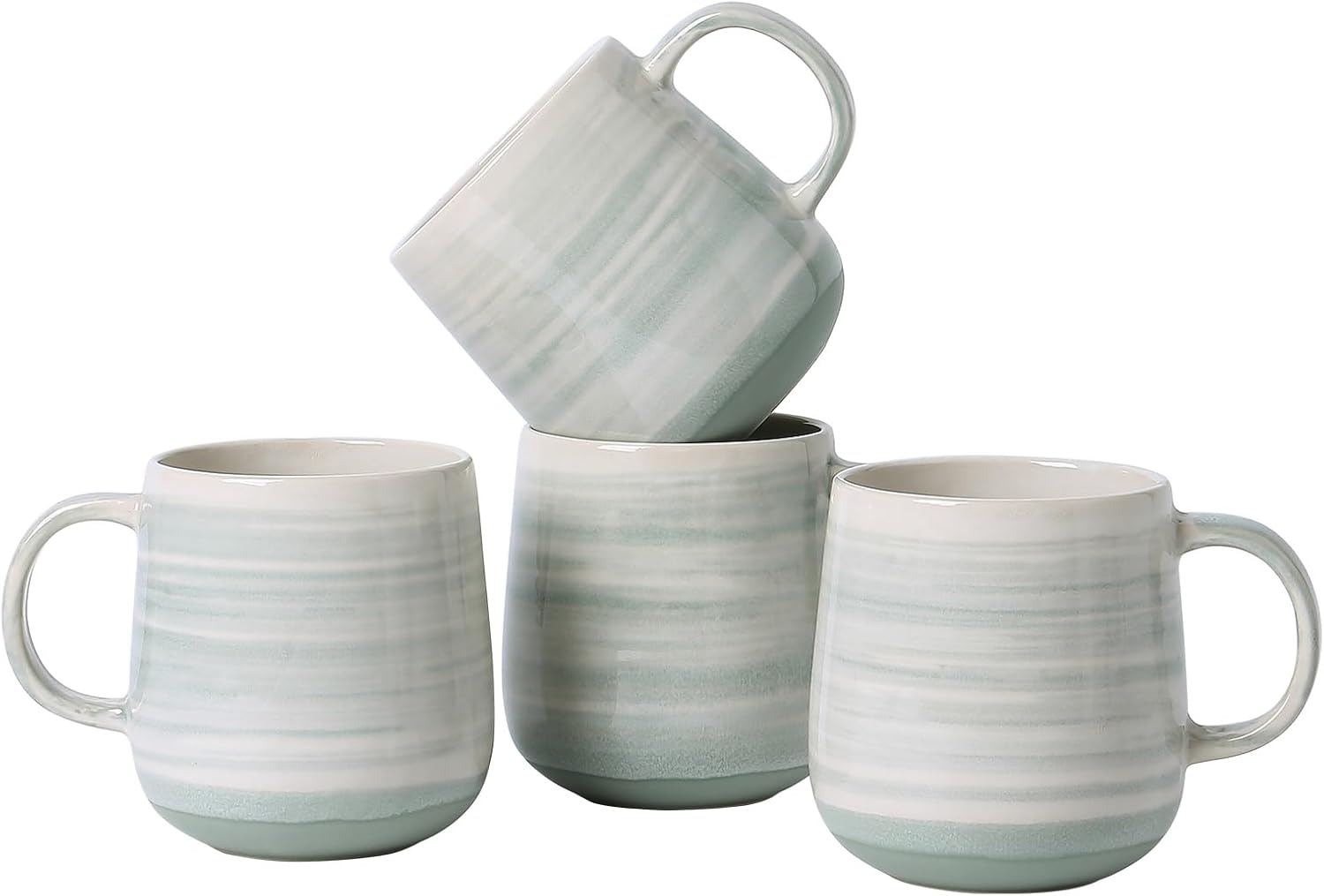 Coffee Mugs 4-Piece Set of Pastel green Ceramic Coffee Mugs with Glossy Finish, 12oz Modern Cups – Comfortable Handle, Dishwasher & Microwave Safe for Home, Office, Cafe