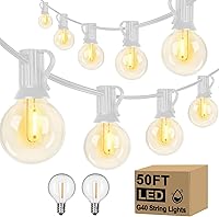 Vista 19 de 25ft Outdoor Christmas LED String Lights,G40 Frosted White Globe Lights with 27pcs Plastic Bulbs,Round Bulb Christmas Lights for Indoor/Outdoor