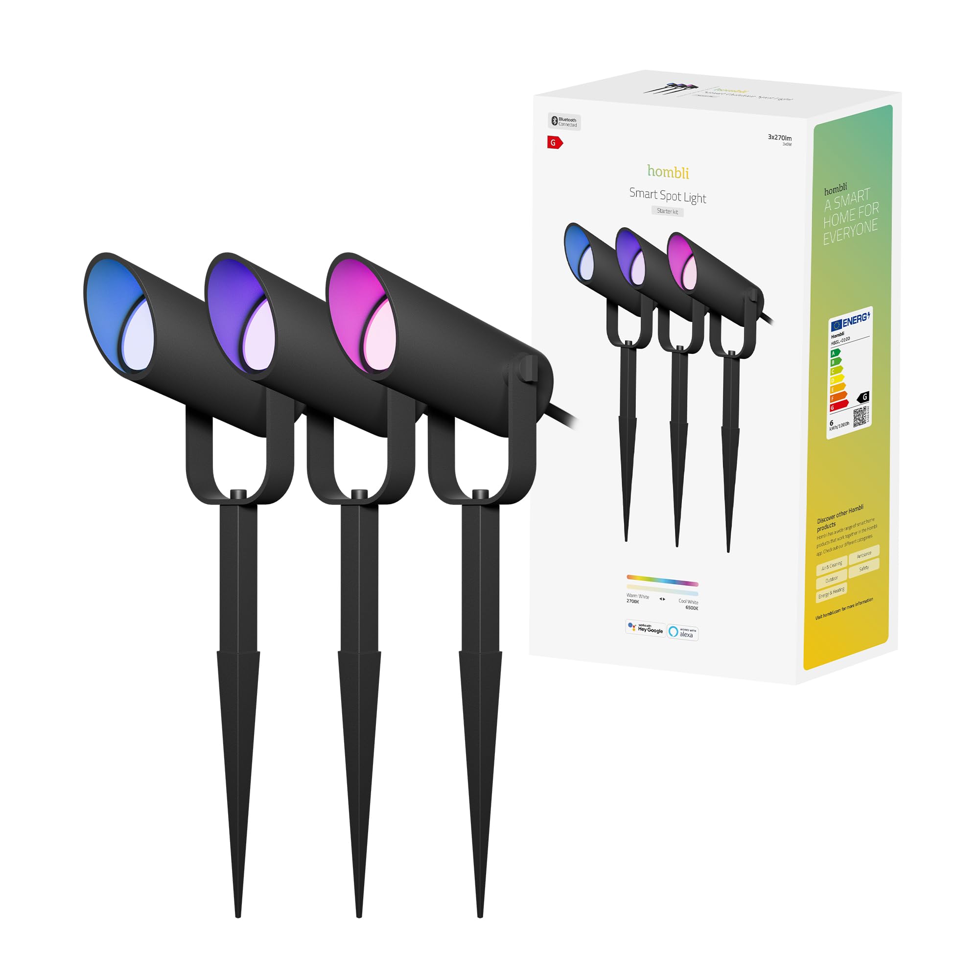 Hombli Gartenspots, RGB, CCT, für Außenbereich, 16 Mio. Farben, 3 Stück | Gartenstrahler, App-Steuerung, kompatibel mit Alexa, Google, Siri, Zeitschaltuhr, niederländische Marke für dein Smart Home
