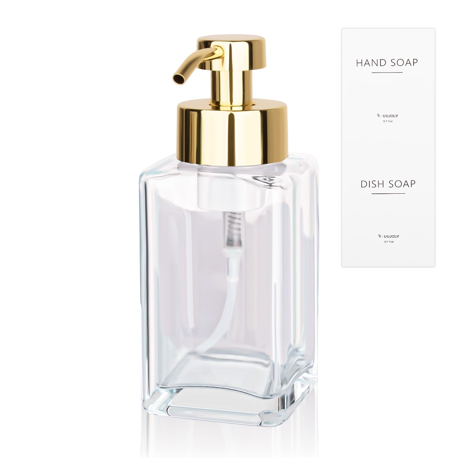 12oz Glass Hand Soap Dispenser with Stainless Steel Pump, Refillable Liquid Dish Soap Bottles for Bathroom, Kitchen Sink, Home Decor — image 1