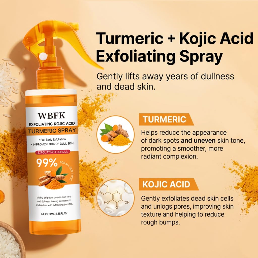 Turmeric Body Exfoliating Spray – 2 Pack Gentle Body Peel Mist to Help Remove Dead Skin and Improve Rough Texture, Suitable for All Skin Types (200ml)-2pack