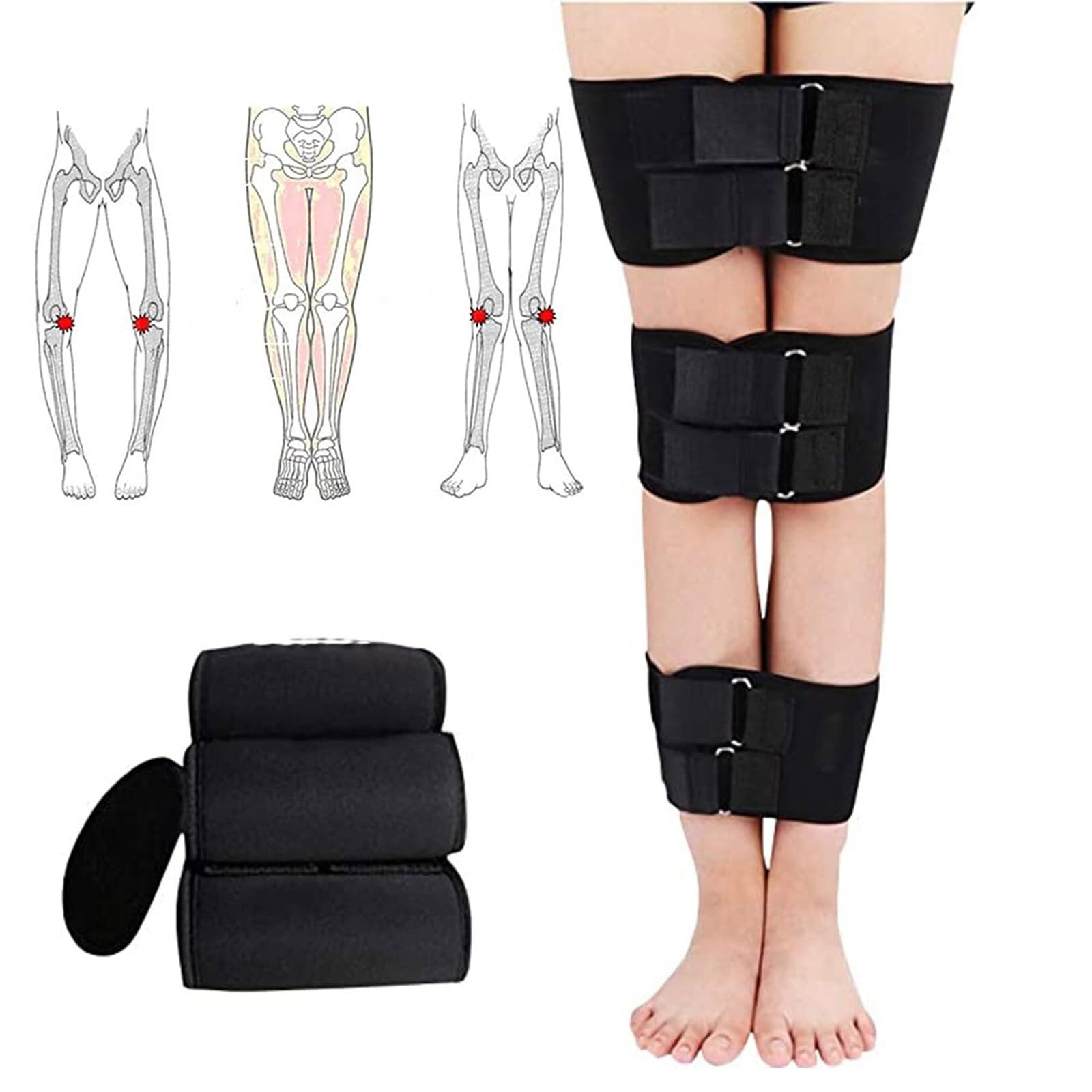 Correa correctora de posicionamiento de piernas, cinturón de corrección de piernas, juego de 3 correas de abrazadera de corrección de piernas con forma O/X for rodillas arqueadas, cinturón de correcci